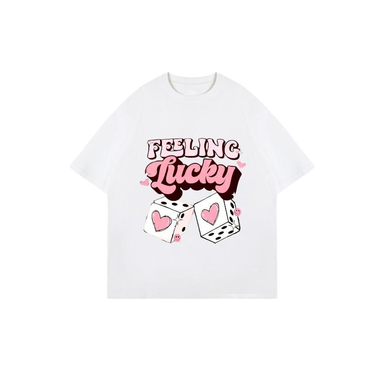 Feeling Lucky Oversized T Shirt Black Pink Dice Heart Print Casual Summer Top For Women Party Outfit