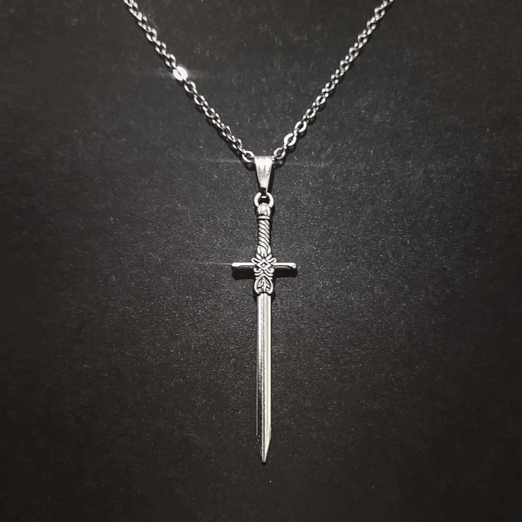 Gothic Sword Pendant, Cross Chain, Dark Style Necklace, Stainless Steel Chain for Men and Women