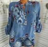2023 Women's Lightweight French Collar Loose Fit Printed Long Sleeve Shirt