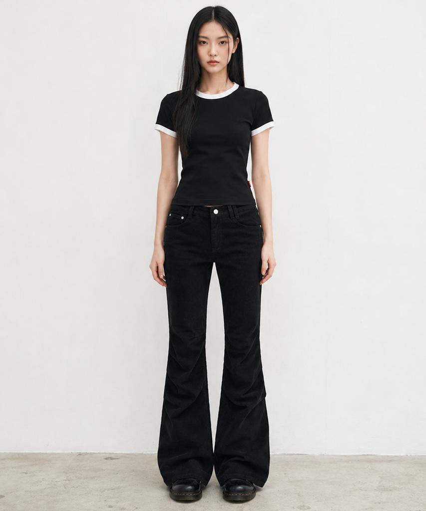 ADERNM Daily Crop Ringer T-Shirts (Black)