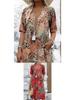 2026 European & American Fashion V-Neck Lace Trim Printed Short-Sleeve Dress