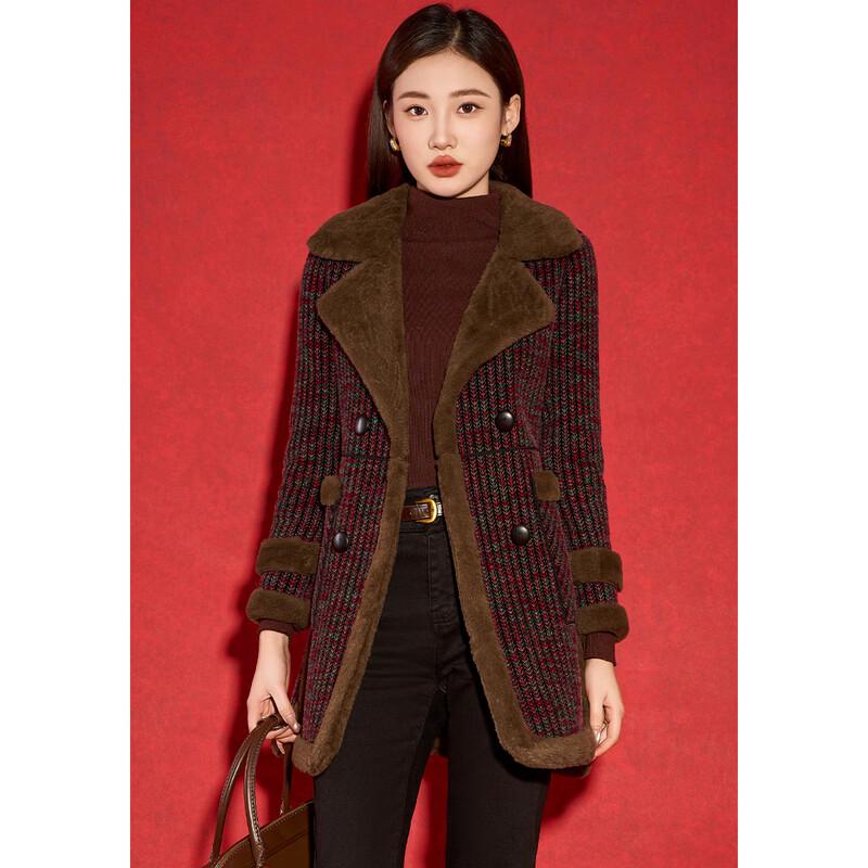 Kebei'er Women's Thickened Spliced Plaid Woolen Winter Coat