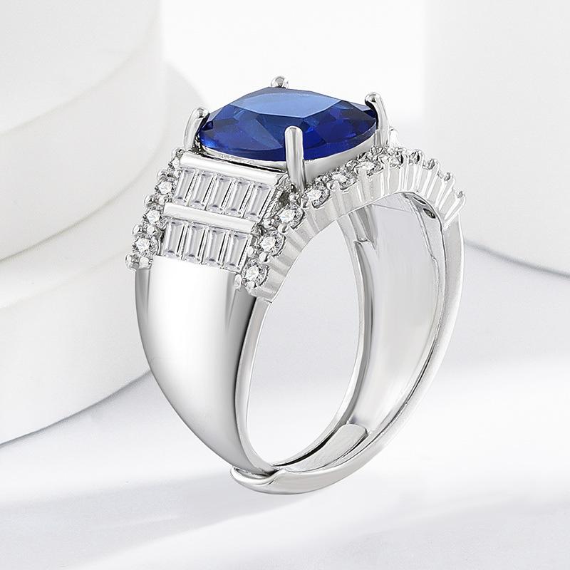 Domineering Micro-set Diamond Men's Ring Imitation Natural Sapphire Ring Men's Ring Strength Silver Jewelry