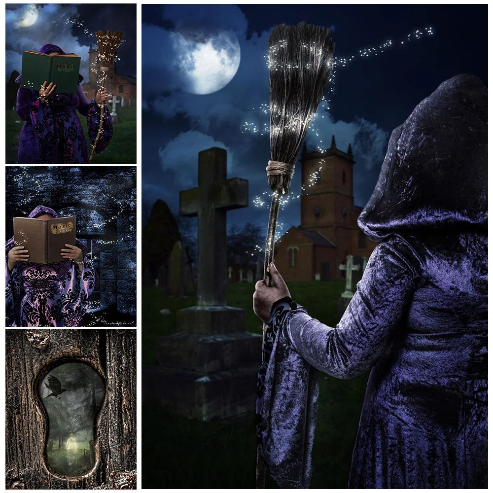 

Скелет в руинах аббатства и череп, художественная картина на холсте, волшебная книга ведьмы, постер и печать, украшение для комнаты, стены