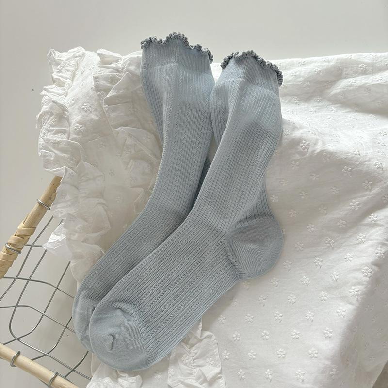 White Socks Women'S Summer Thin Hollow Breathable Mid-Leg Socks Sweet Lace Socks Boneless Cotton Pile Socks