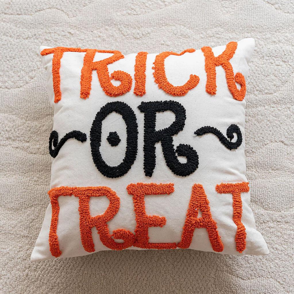 Halloween Embroidery Throw Pillowcase Orange Pumpkin Cotton Decoration Pillow Cushion Cover Sofa Car Halloween Party Supplies