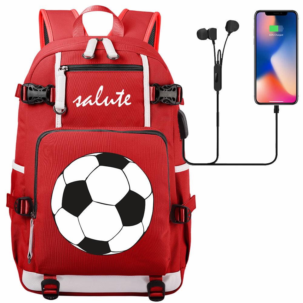 Soccer Print College Student Backpack with USB Charging Port Large Capacity Back To School Bags Women Men Laptop Travel Mochila