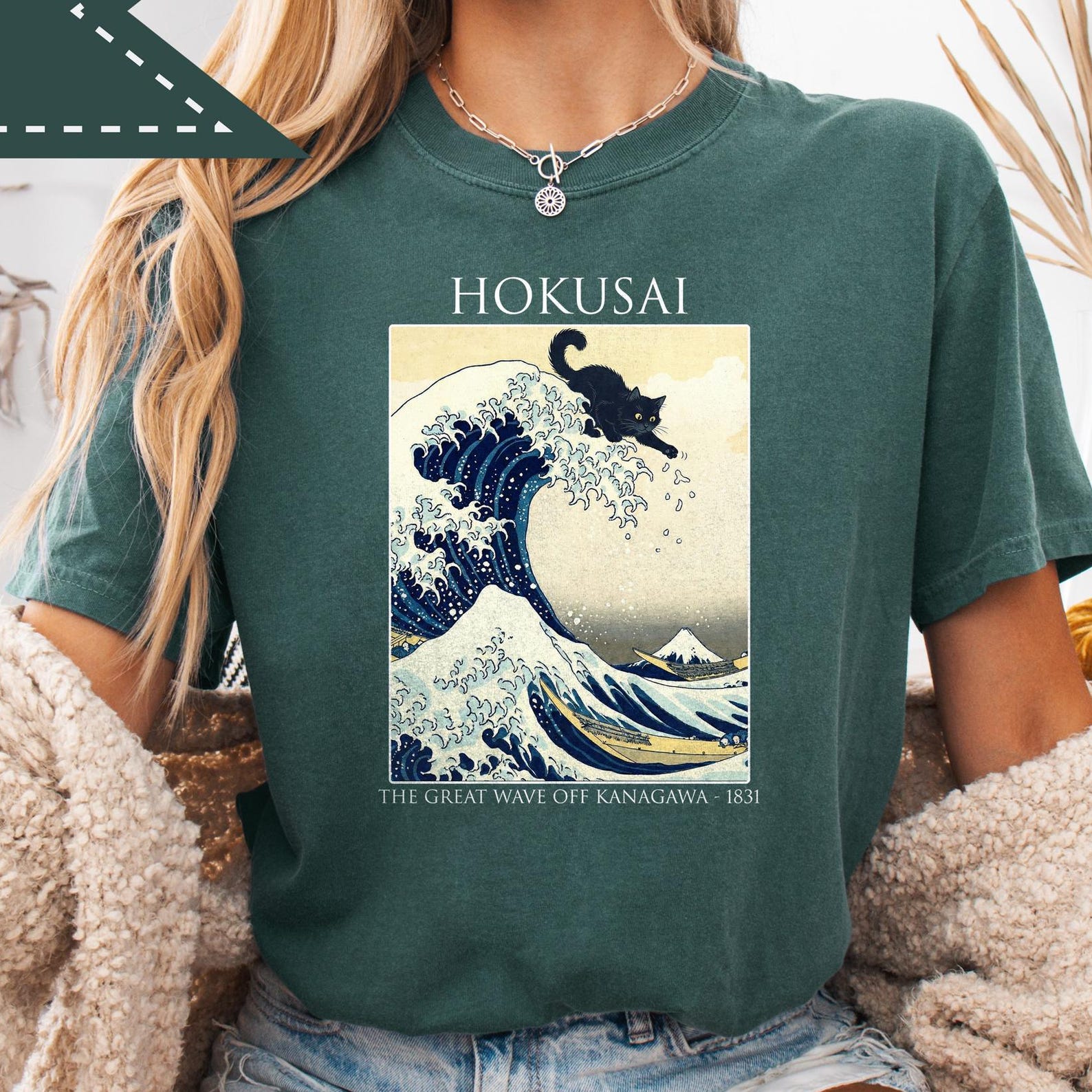 Hokusai Cat Wave T-Shirt, Japanese Art Print, Vintage Art Tee, Black Cat Shirt, Art Lover Tee, Cat Lover Gift XL