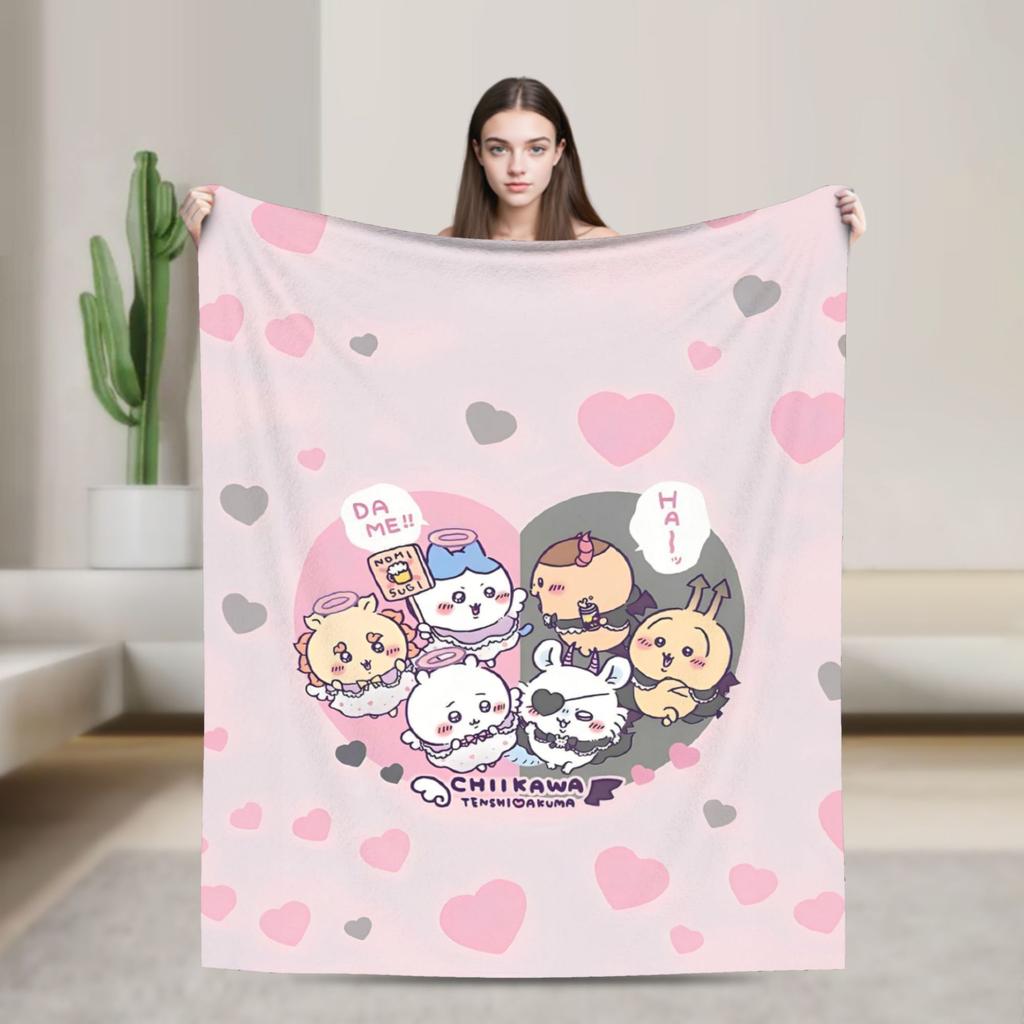 Cute Momonga C-Chiikawa Cartoon  Blankets Flannel Print  Multi-function Ultra-Soft Throw Blanket for Home Bedroom Rug Piece