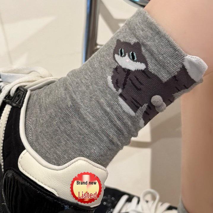 Women's Summer Cartoon Cat Jingle Bell Socks - Japanese Style Mid-Calf Length