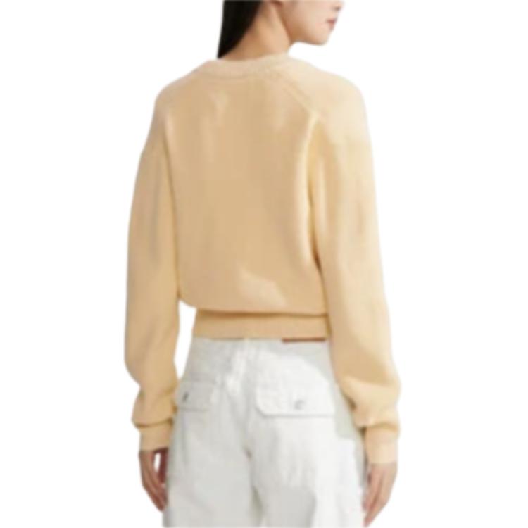 Calvin Klein Minimalist Embroidered Logo V-Neck Solid Color Zipper Cardigan Sweater Women Sweater Vanilla-Yellow J222623-ZCY