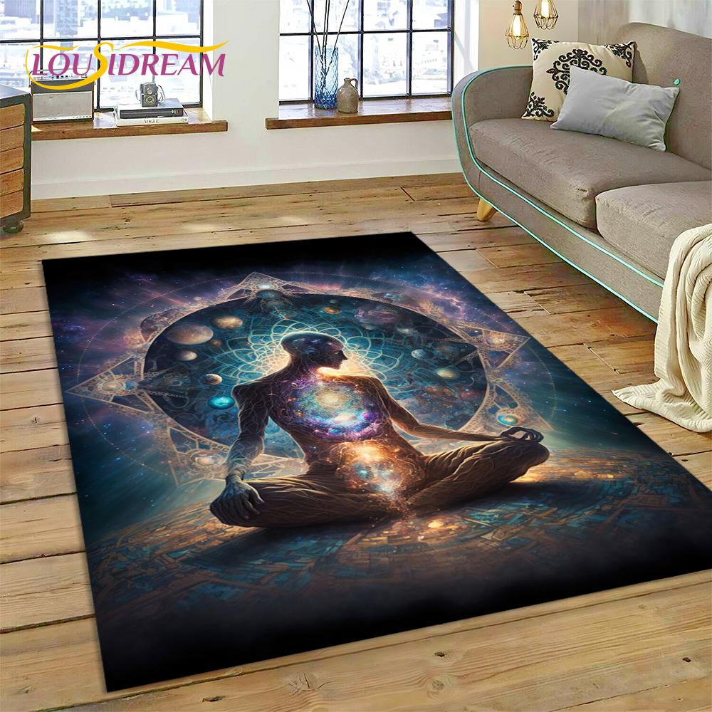 3D Yoga Zen Naturalize Meditatie Regenboog 7 Chakra Gebied Tapijt, Tapijt voor Woonkamer Slaapkamer Bank Deurmat Decor, Antislip Vloermat