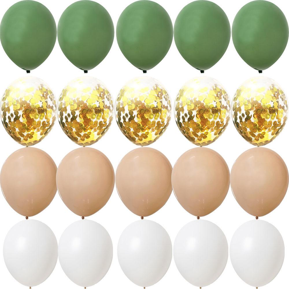 20PCS 10inch Balloon Kit Retro Green White Gold Balls Birthday Wedding Anniversary Jungle Summer Party Decor Home Supplies KTY