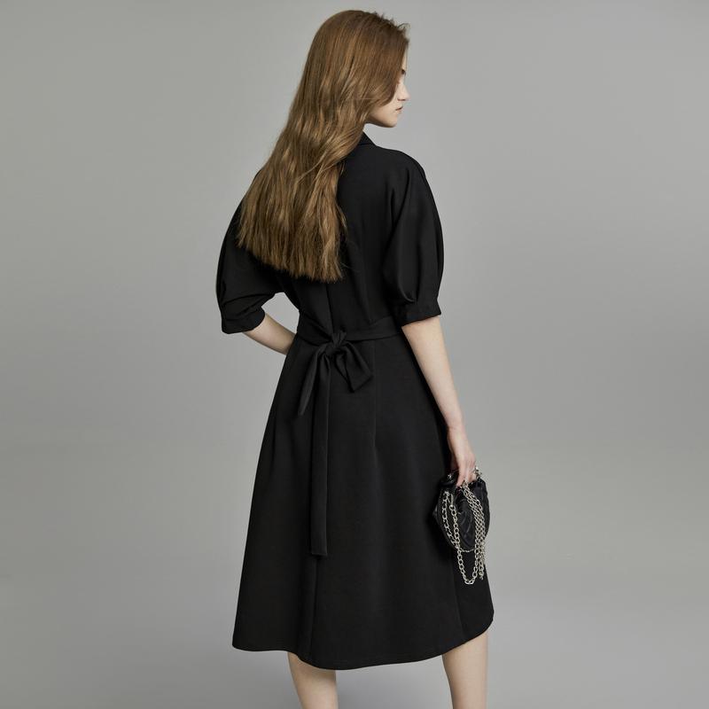 ELLE Polo Collar Design High Waist Midi Dress Slim Fit Elegant Short Sleeve Dress Women Dresses EL34321