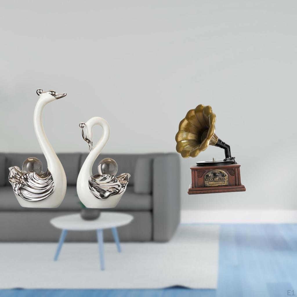 Porcelain Swan Figurine Collection Vintage Resin Sculpture Retro Animal Statue Ornament for Living