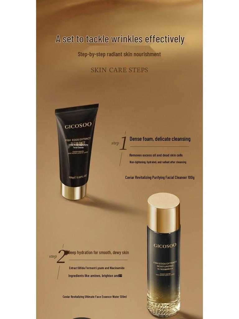 Ji Kou Xiu Kaviar Revitalisierendes Anti-Falten 7-teiliges Hautpflege-Set: Essenz, Toner, Lotion, Creme und Kosmetika für Schönheitsstudios.