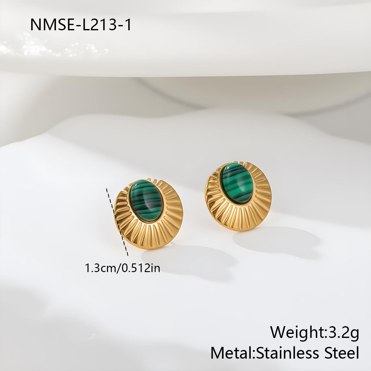 GEMCHIC Women s Gold Stainless Steel Ruffle Natural Stone Earrings French Vintage Studs