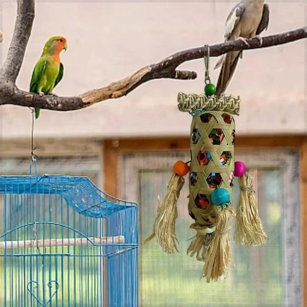 Bamboo Woven Parrot Chewing Shredding Crinkles Natural Corn Husk Grinding Colorful Bite Resistant Bird Cage Pet Supplies