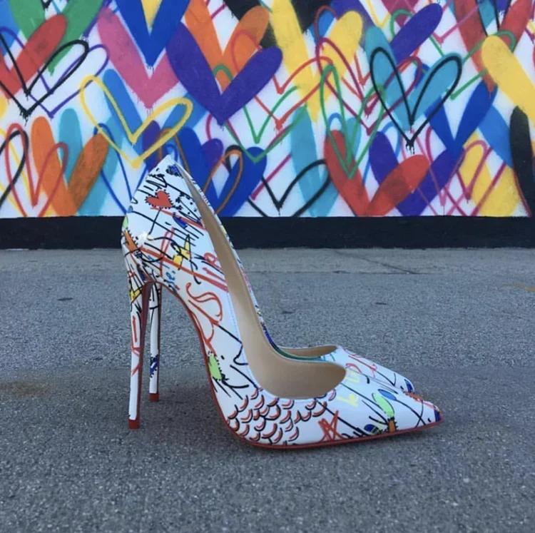 Fashion Multi colored d 12cm super high heels in pink and white patent leather, sexy and fashionable pointed thin single shoes