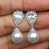 Simple Stylish Simulated Pearl Earrings with Cubic Zirconia Fashionable Women Silver Color Luxury Trendy Jewelry