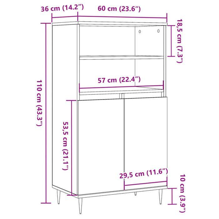 VidaXL Buffet haut vieux bois 60x36x110 cm bois d'ingénierie, armoire, armoire de rangement, buffet haut, armoire latérale, 857458