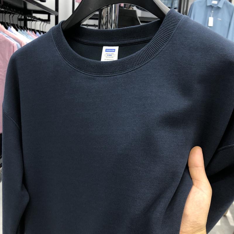 Pánská trendy jednobarevná mikina s kulatým výstřihem - Ležérní pulovr na podzim a jaro