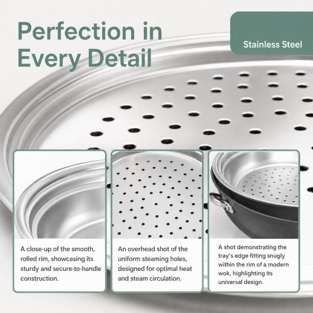 Universal Stainless Steel Steamer Tray 30/32/34cm Steamer Rack for Multi Cookware  for Dumplings