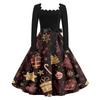 Women's Casual Fashion V Neck Christmas Printed Vintage Dress