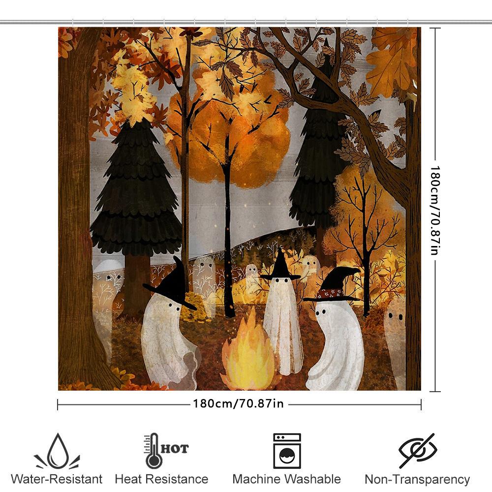 Spooky Halloween Shower Curtain Set Witch Forest Ghost Themed Bathroom Decor Gothic Horror Backdrop Vintage Halloween Party Supp
