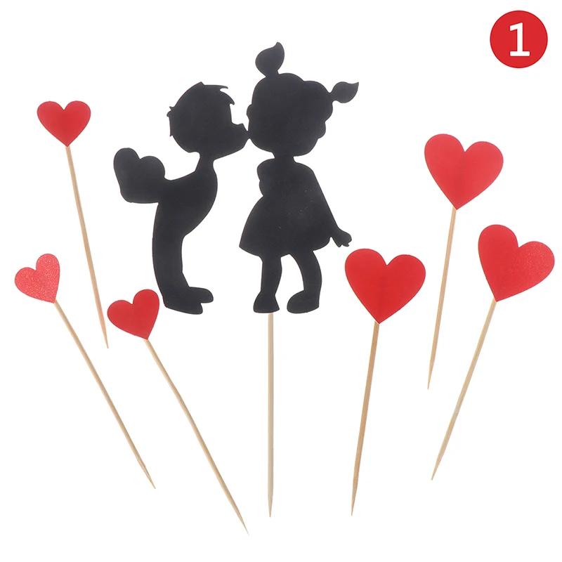 1Set Valentine's DayCake Topper Love Heart Sweet Lovers Cake Topper for Anniversary Valentine's Day Party Cake Decorations