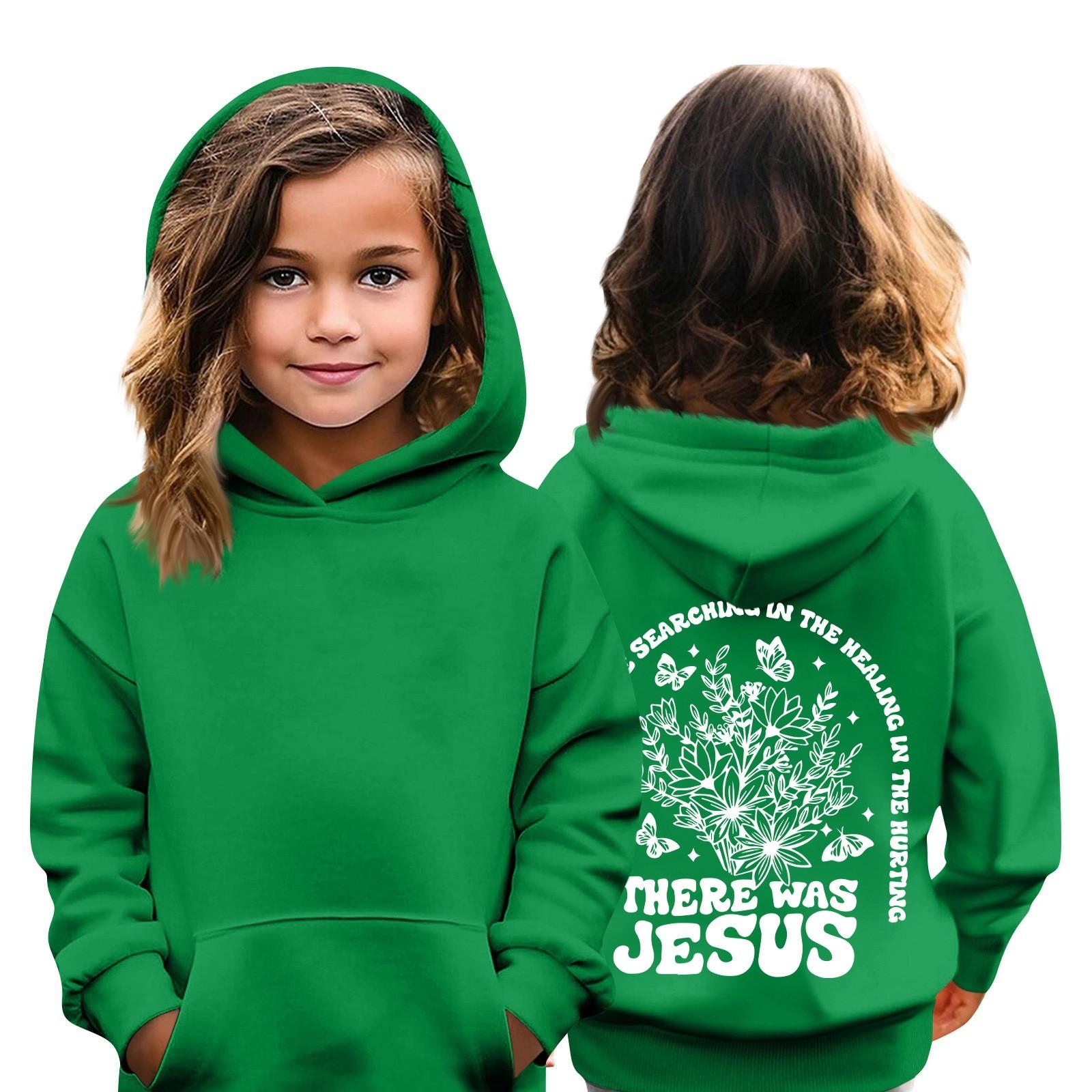 

Детская толстовка с капюшоном для мальчиков и девочек, модная принтованная толстовка с длинными рукавами и карманом 120 зелёный