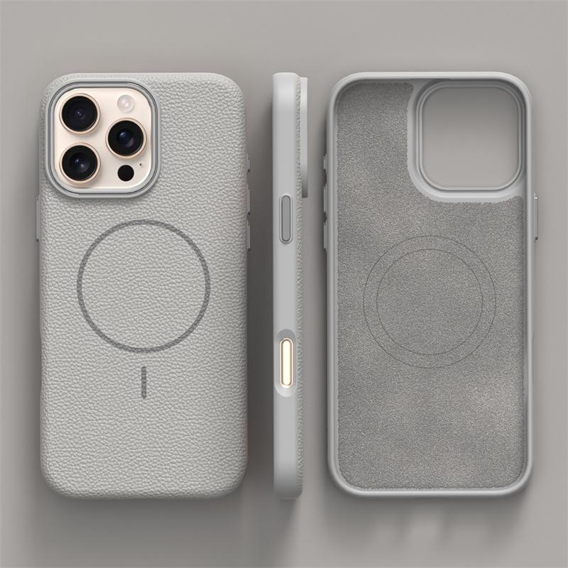 Ultrathin Simple Magsafe Phone Case For Iphone 16 Pro Max 15 Pro 14 13 12 Lichee Pattern Hit Color Lens Wireless Charging Cover