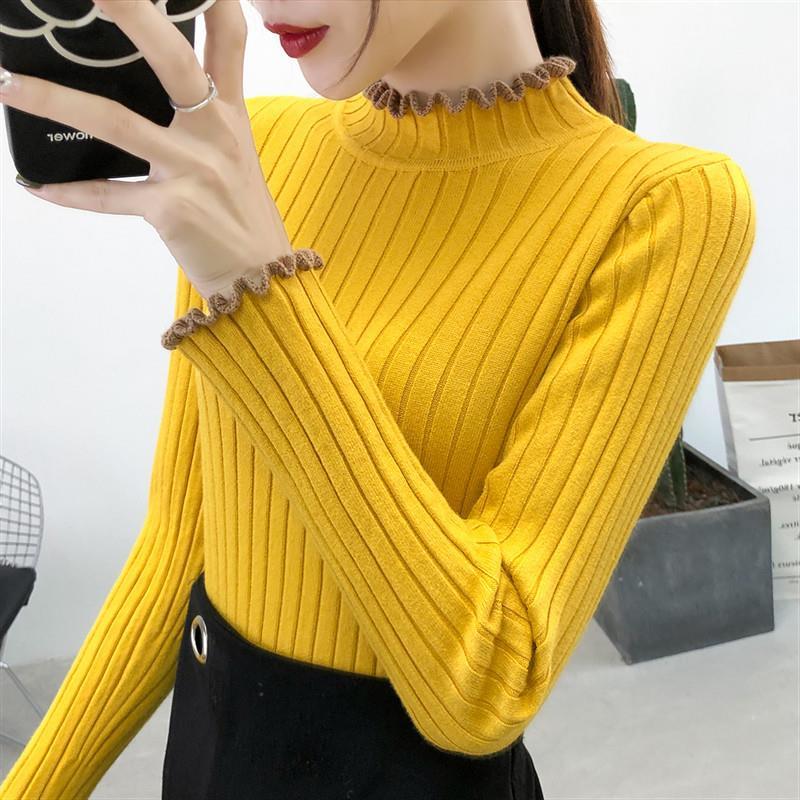 Half Turtleneck Sweater Knitted Base Blouse Women's Short Style Slim Fit