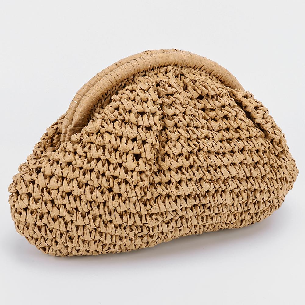 Women Straw Woven Bag Chain Strap Fashion Shoulder Bag Large Capacity Woven Dumpling Bag Solid Color for Outdoor Travel