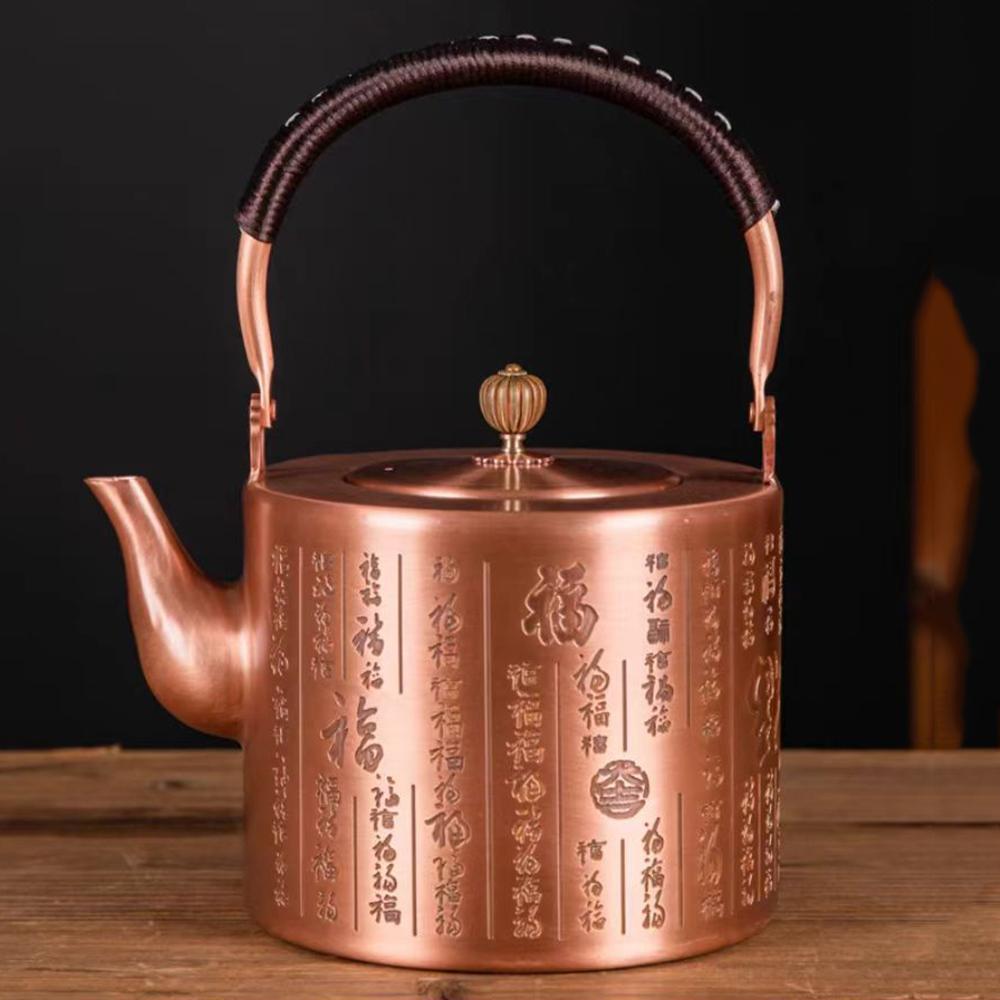 2L, Pure Copper Tea Kettle, Handmade Red Copper Pot, Large Capacity Uncoated Copper Teapot, Vintage Boiling Kettle, Home Tea Set