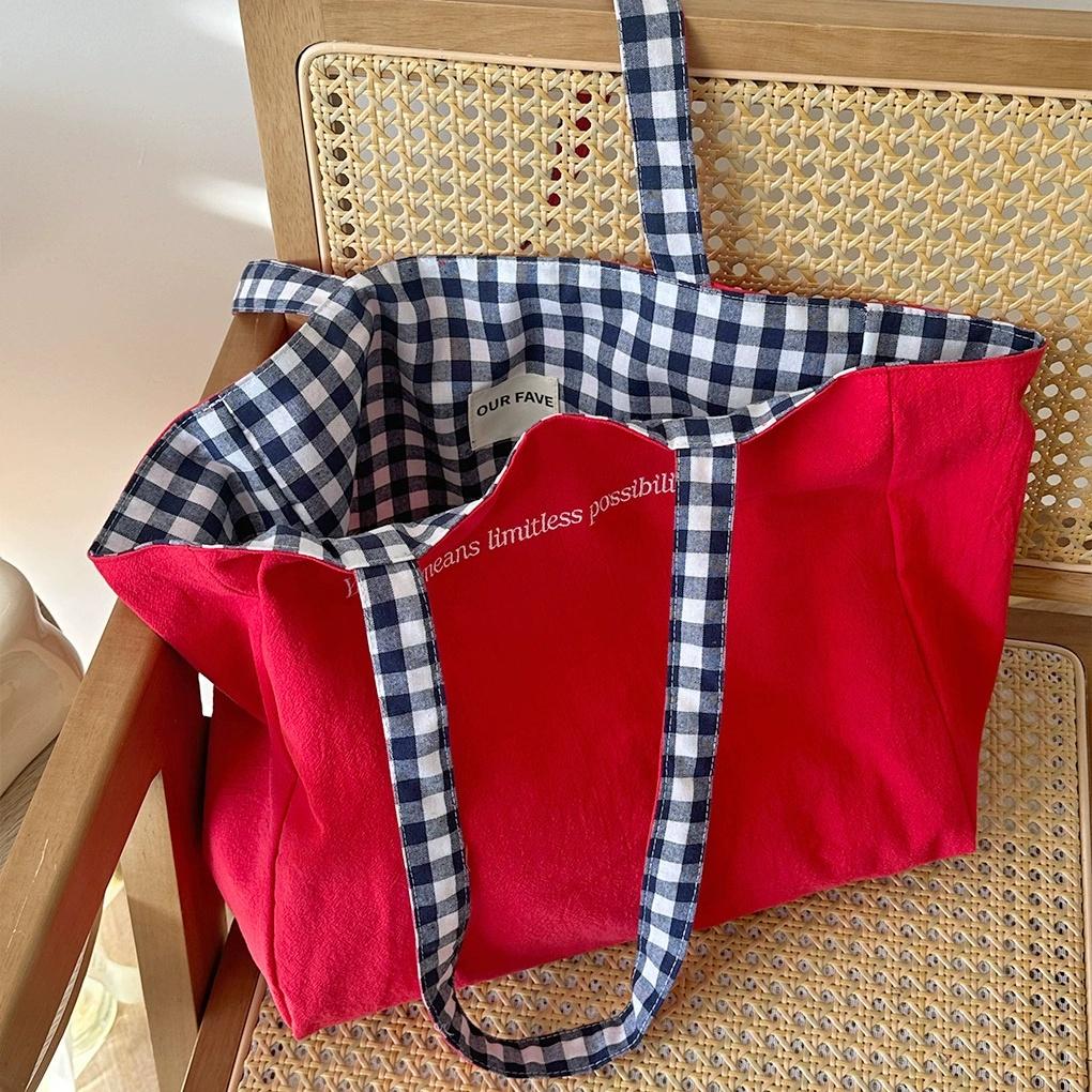 Reversible Red & White Gingham Tote Bag for Women Large Capacity, Lightweight, with Fixed Shoulder Straps, Perfect for Everyday Use, Shopping,Handbag