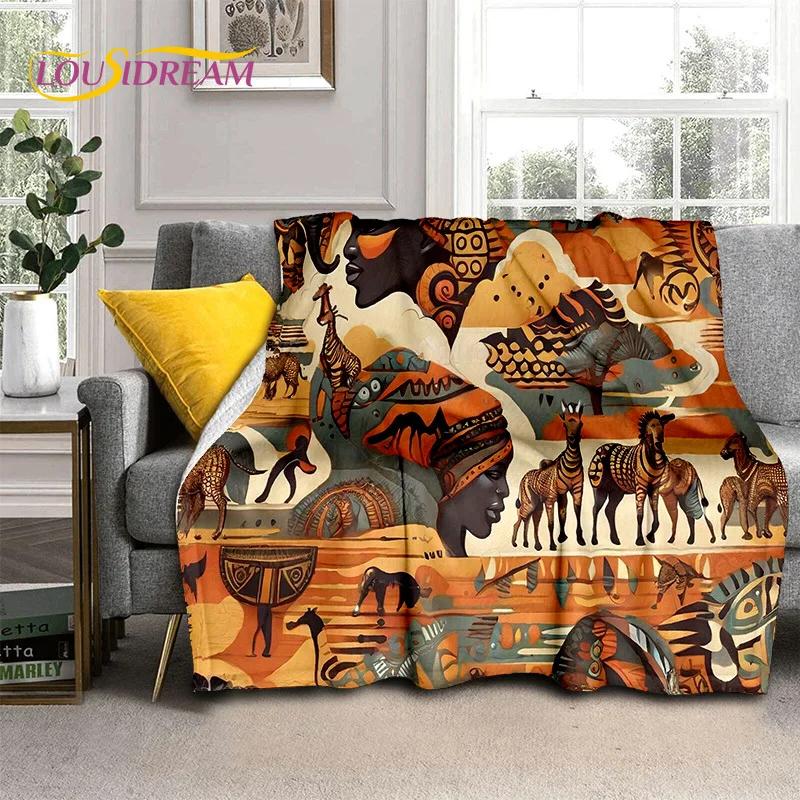 Cartoon Africa Ethiopian Custom Painting Art Soft Flannel Blanket for Bed Bedroom Sofa Picnic,Throw Blanket for Outdoors Leisure