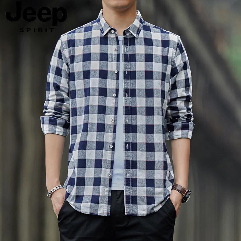 JEEP SPIRIT Men s Cotton Long-Sleeve Wrinkle-Free Plaid Shirt 4XL