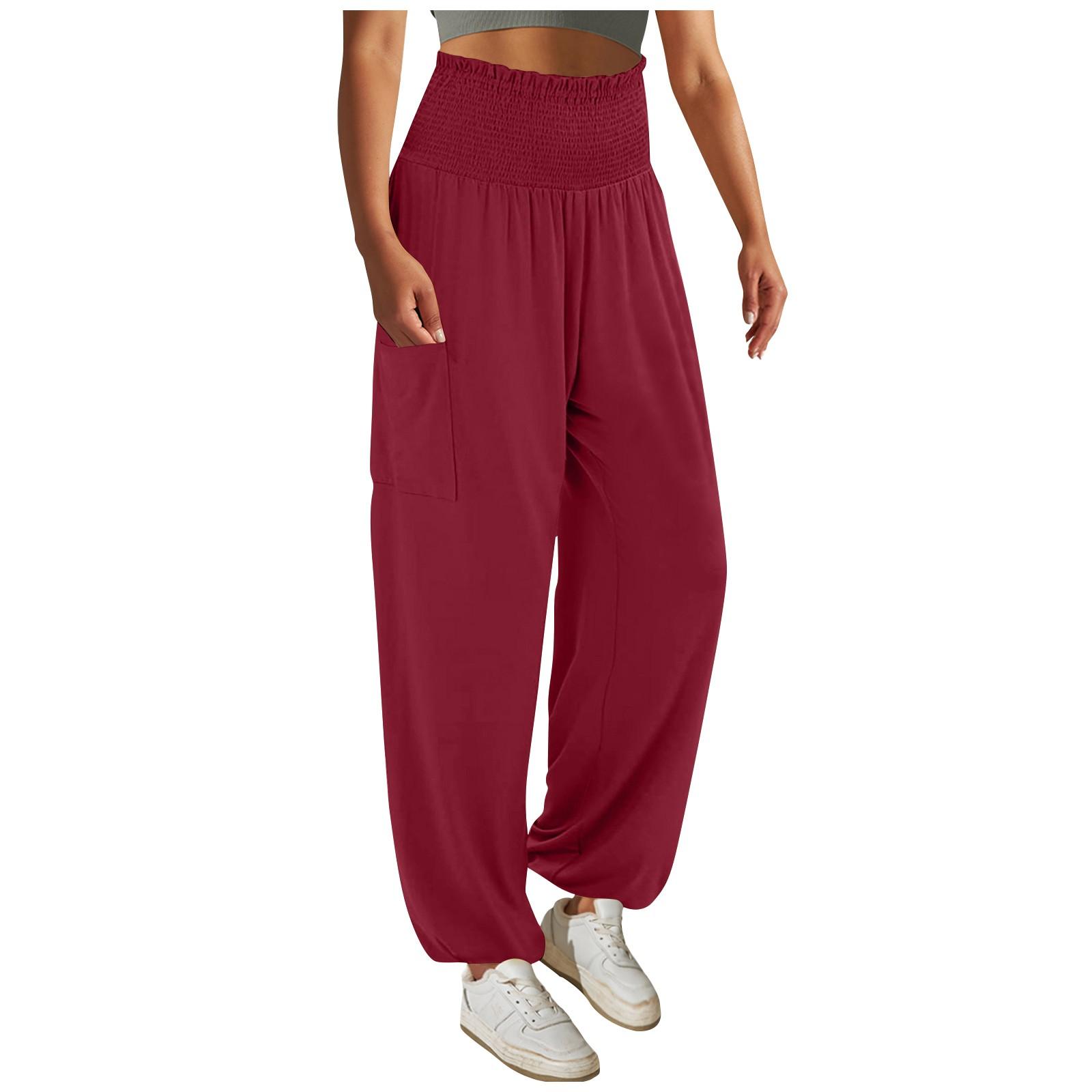 

Women s Casual Pants, Color High Waisted Pleated Leggings Casual Pants L винний