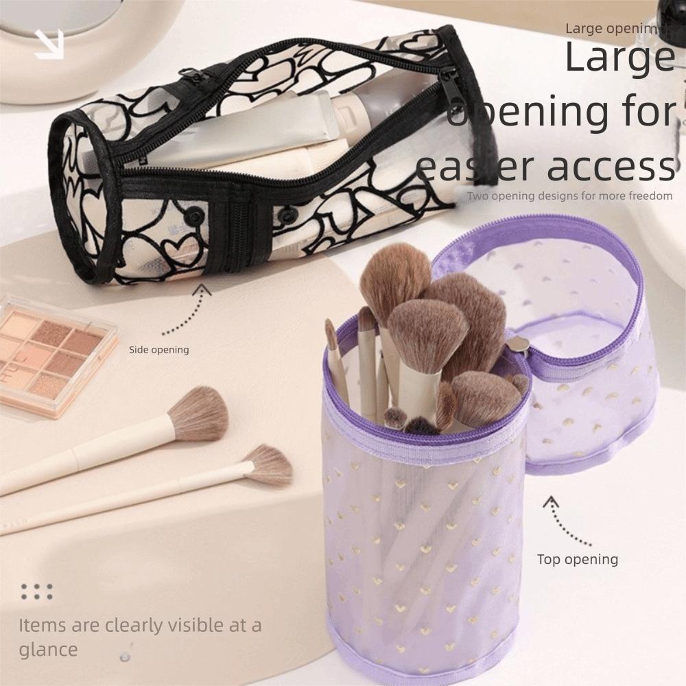 Portable Large Capacity Mesh Pencil Case Multifunctional Love Transparent Cosmetic Pouch