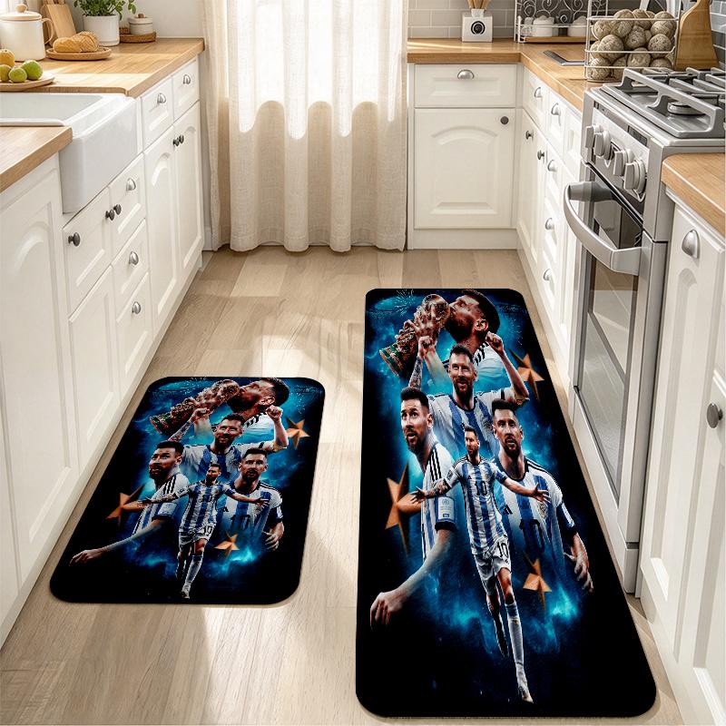 Messi poster Flannel Kitchen Mat Christmas Soft Area Rug Non Slip Floor Carpet Home Decoration