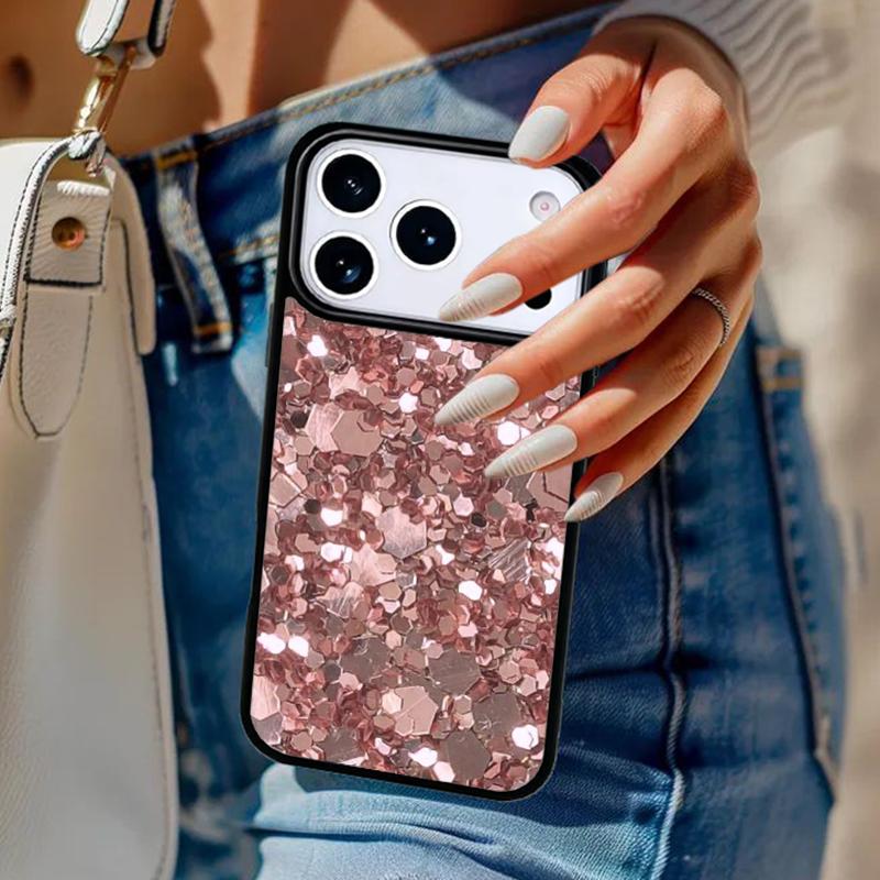 Gold Rose Glitter Pink Love pattern Phone Case For iPhone 17 Air 14 15 13 12 Max Cover For Apple 14 15 16 16e 11 Pro Max Plus