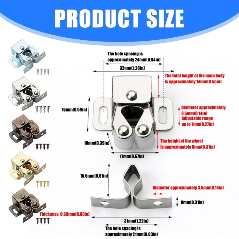 15set Double Roller Cabinet Lock Latches Furniture Catches Cupboard Door Double Roller Catches Furniture Hardware