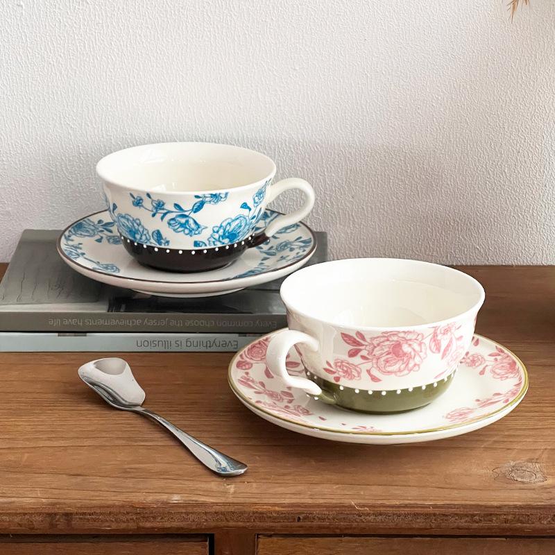 Ceramic coffee cup and saucer set, niche creative cup, afternoon flower tea, water cup with tray