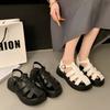 Roman bag head sandals women's outer wear spring 2025 new British style casual muffin thick-soled Roman pig cage shoes