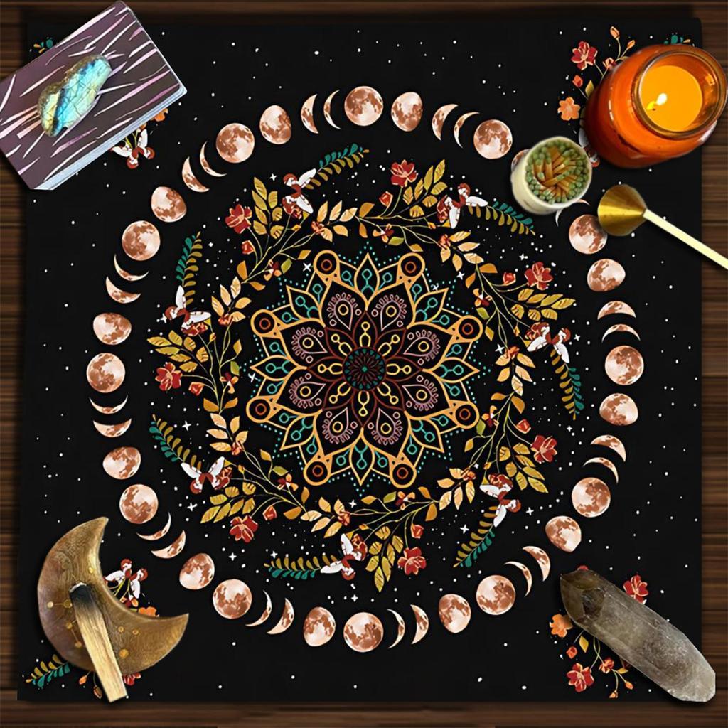 Tarot Card Tablecloth Altars Cloth Moonphases Plant Astrologys Tablecloth Divinations Card Mat Tapestry Wall Decoration