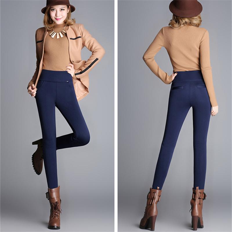 Vinter pluss fløyelsfortykning for kvinner, skinny bukser med høy midje, høy elastisk blyantSkinny lam Cashmere damebukser Leggins