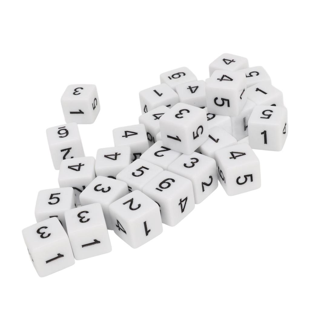 30PCS Dice Set 16mm 6 Sided Plastic Educational Number Dice Cubes for Math Games Table Games Board Games White