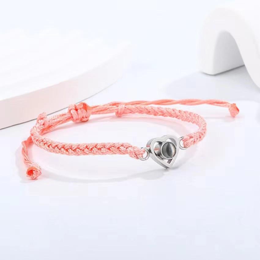 Heart Projection Titanium Steel Bracelet - 100 Languages Customizable Photo Jewelry for Couples