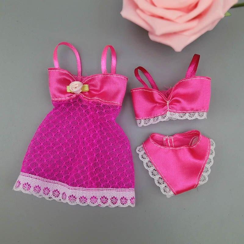 

Розовый сексуальный комплект одежды пижама нижнее белье ночное белье кружевное ночное платье + бюстгальтер + нижнее белье Одежда для куклы Барби Одежда розовый